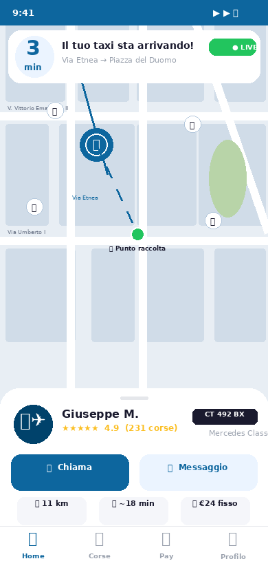 Schermata: Mappa tracking taxi Catania